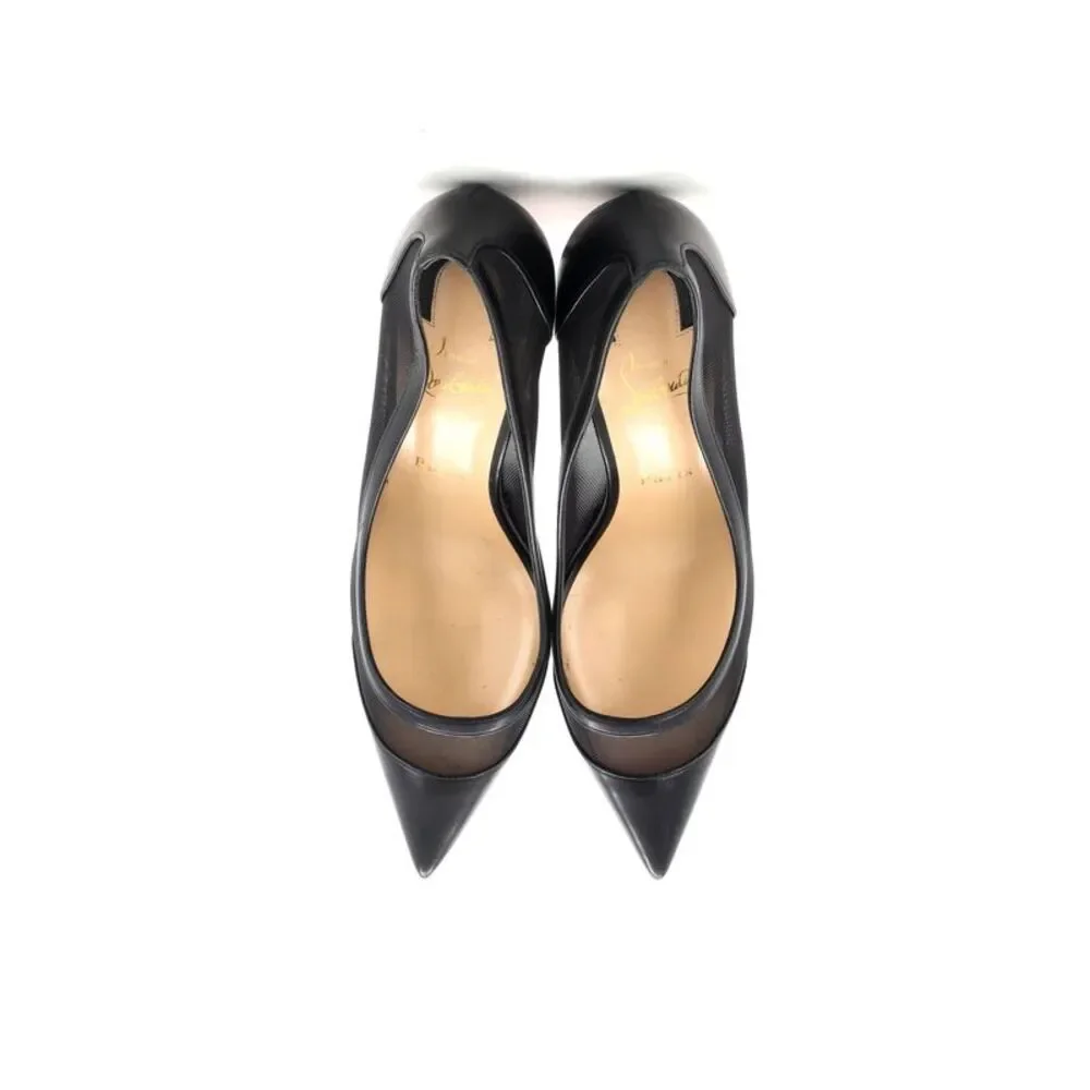 Christian Louboutin Women's Galativi Pumps Leather and Mesh 85 Black, Clear - Picture 2 of 5